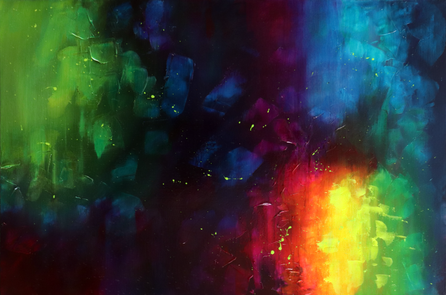 Abstract Painting of Vibrant Colors on Black Background.